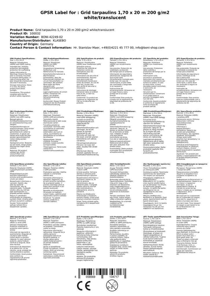 Aizsargtīkls stalažām 1, 70 x 20 m 200 g/m² Balts/Translūcents-2