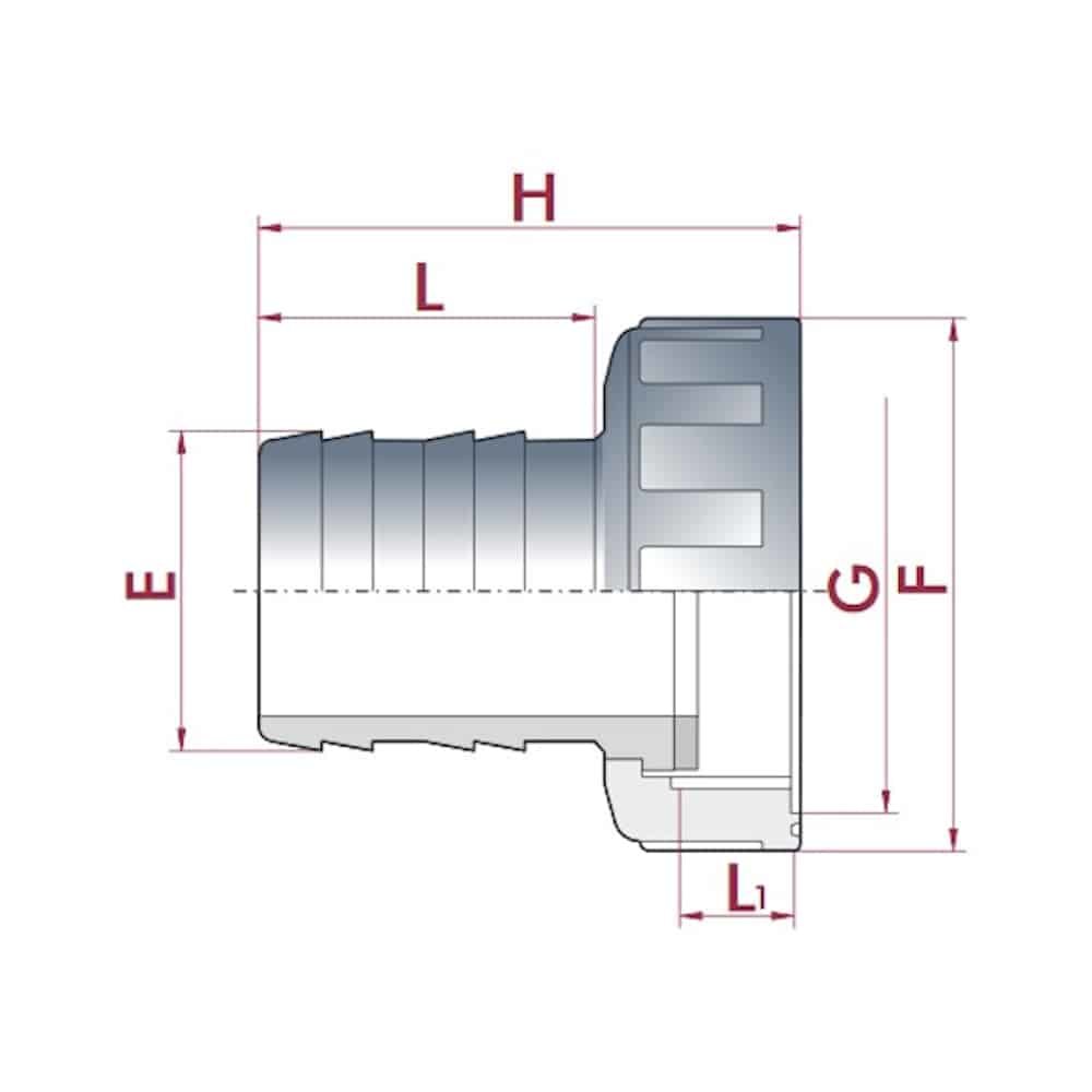 PVC šļūtenes uzgalis ar uzgriezni 2½" IG x 60 mm-0