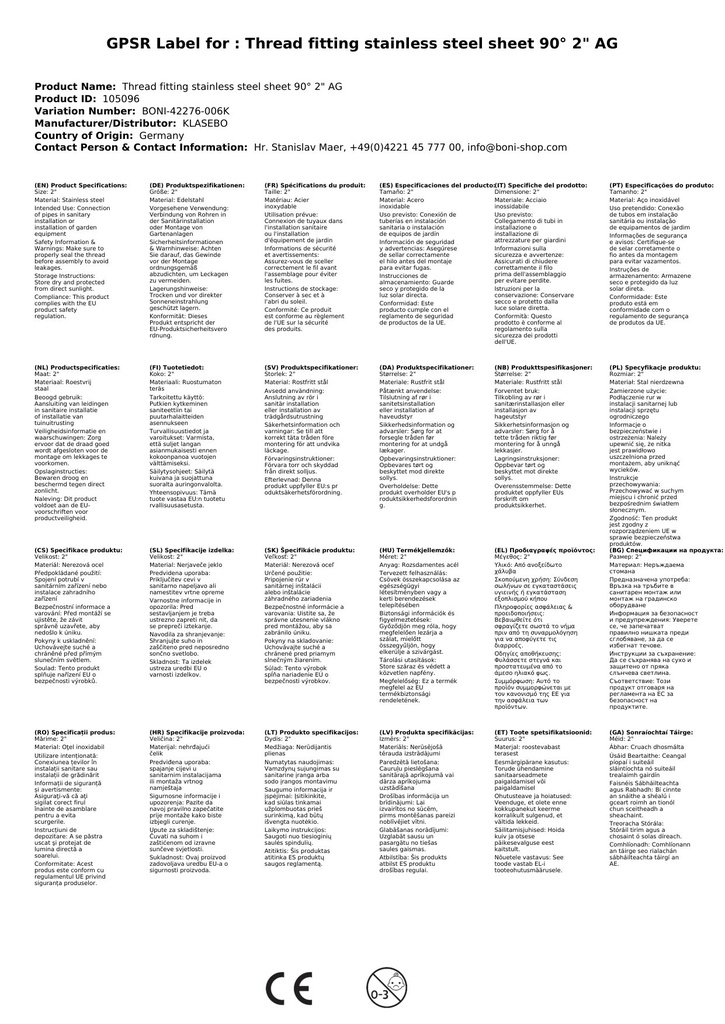 Vītņu savienojums nerūsējošā tērauda leņķis 45° 1/4" IG x 1/4" AG-0