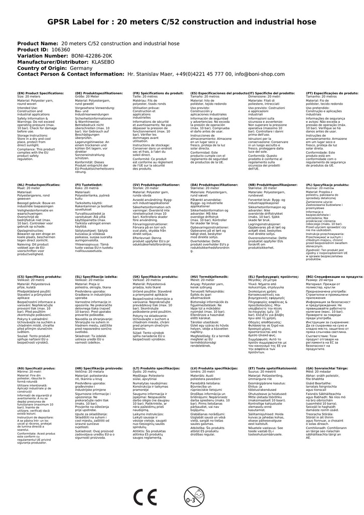 20 Metru C/52- būvniecības un rūpniecības šļūtene-1