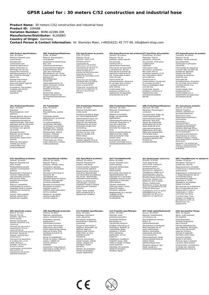 30 Metru C/52- būvniecības un rūpniecības šļūtene-1