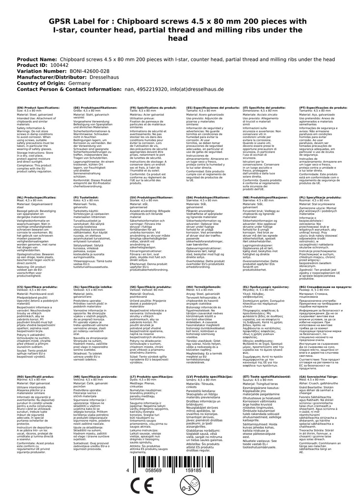 Skaidu plātņu skrūves 4,5 x 80 mm 200 gabali ar I-zvaigzni, iedziļinātu galvu, daļēju vītni un frēzēšanas ribām zem galvas-2