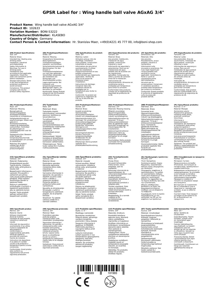 Spārnu roktura lodveida vārsts AGxAG 3/4"-1