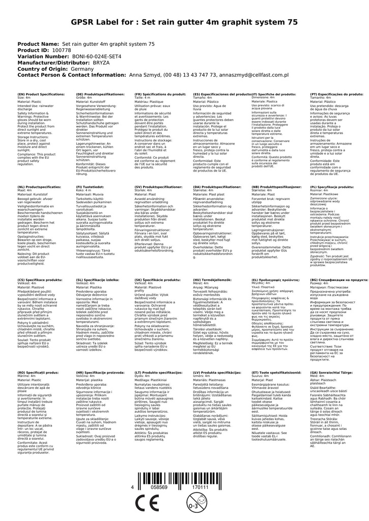 Komplekts Lietusūdens noteka 4m grafīts Sistēma 75-0