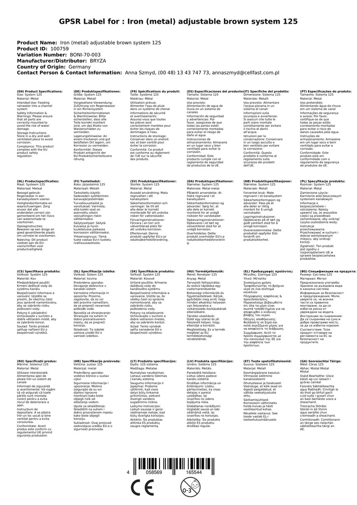 Rinneneisen (Metall) regulējams brūns Sistēma 125-1