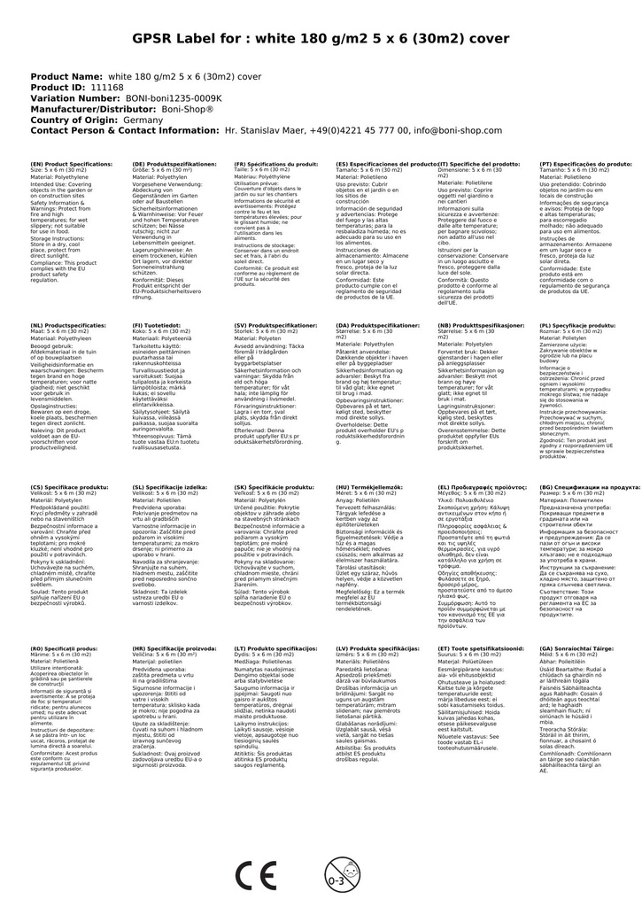 balta 180 g/m² 5 x 6 (30m²) pārklājuma plēve-1