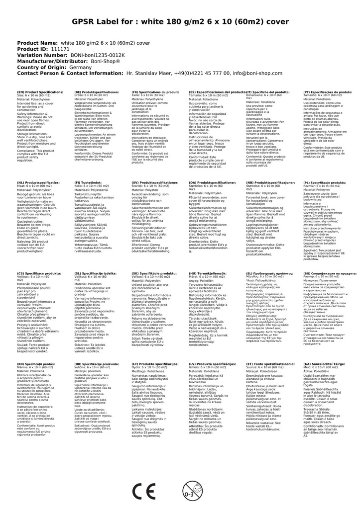 balts 180 g/m² 6 x 10 (60m²) pārklājs-1