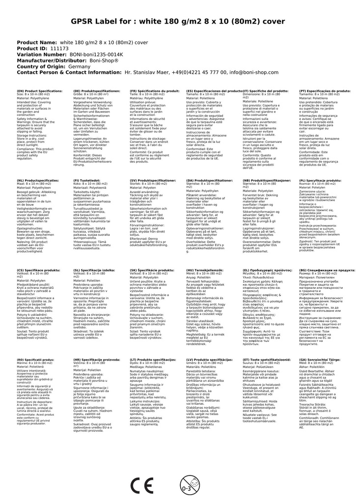 balts 180 g/m² 8 x 10 (80m²) pārklājs-1