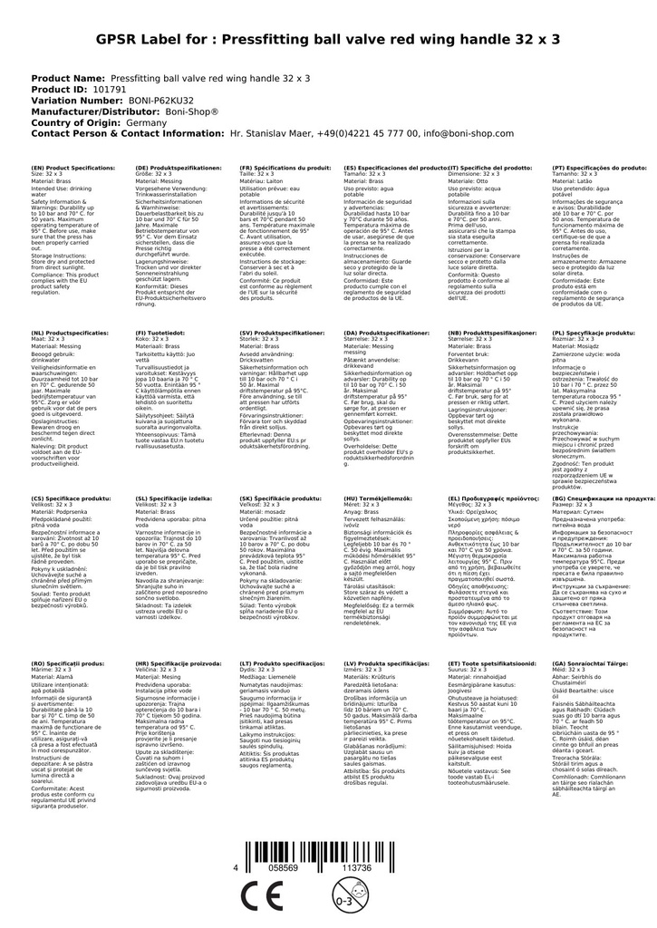 Presēšanas furnitūras lodveida vārsts sarkans spārnu rokturis 32 x 3-3