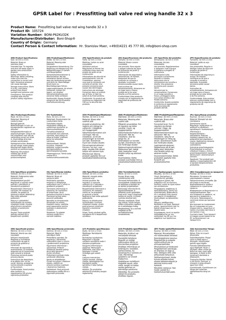 Presēšanas furnitūras lodveida vārsts sarkans spārnu rokturis 32 x 3-3