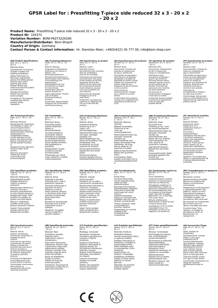 Presēšanas veidgabals T-veida gabals samazināts 32 x 3 - 20 x 2 - 20 x 2-3