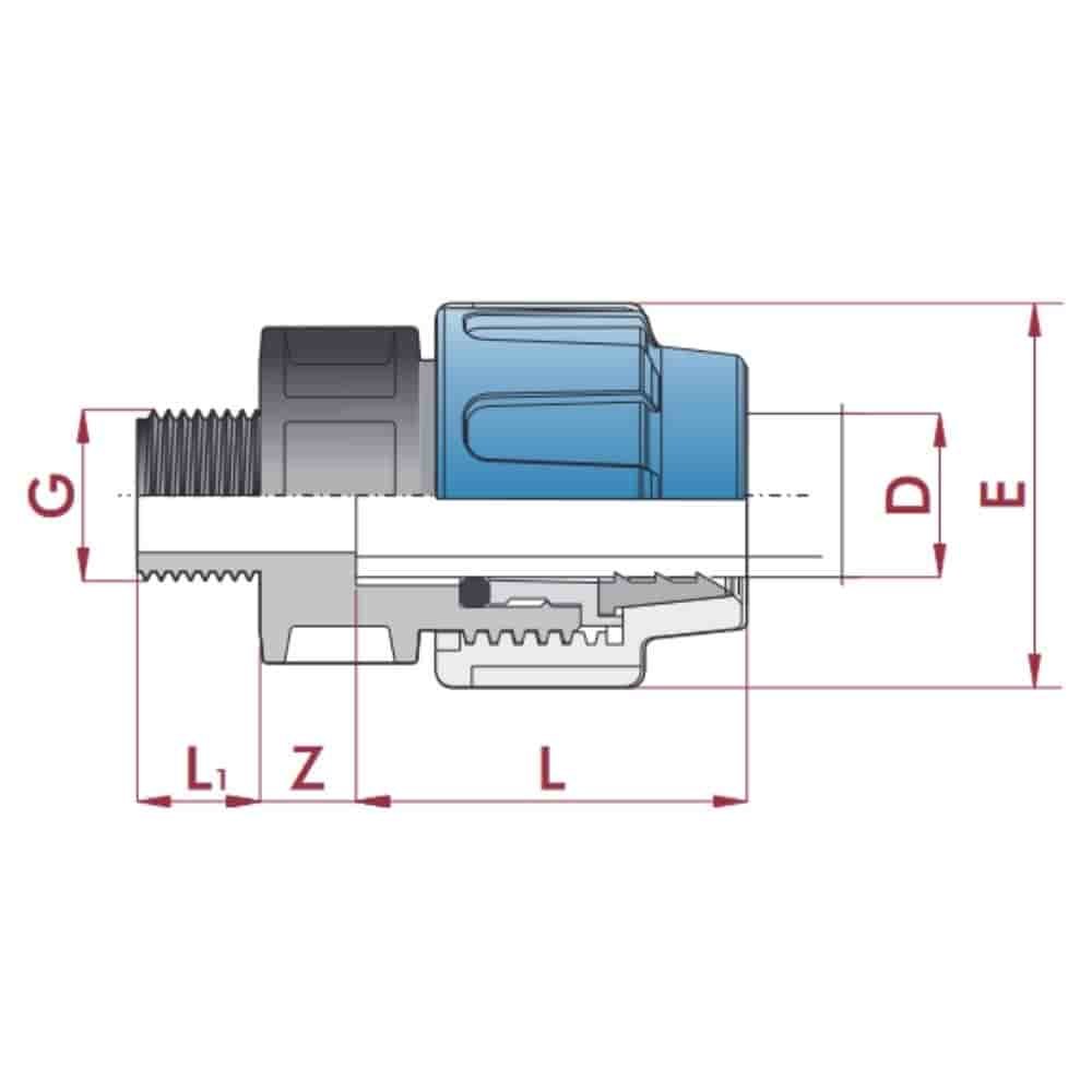 PP PE Caurules Savienojums Sakabe 25 x 3/4" AG-0