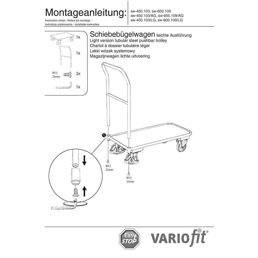 Rokturpārvadāšanas rati 200 kg Tips S + EasySTOP-0