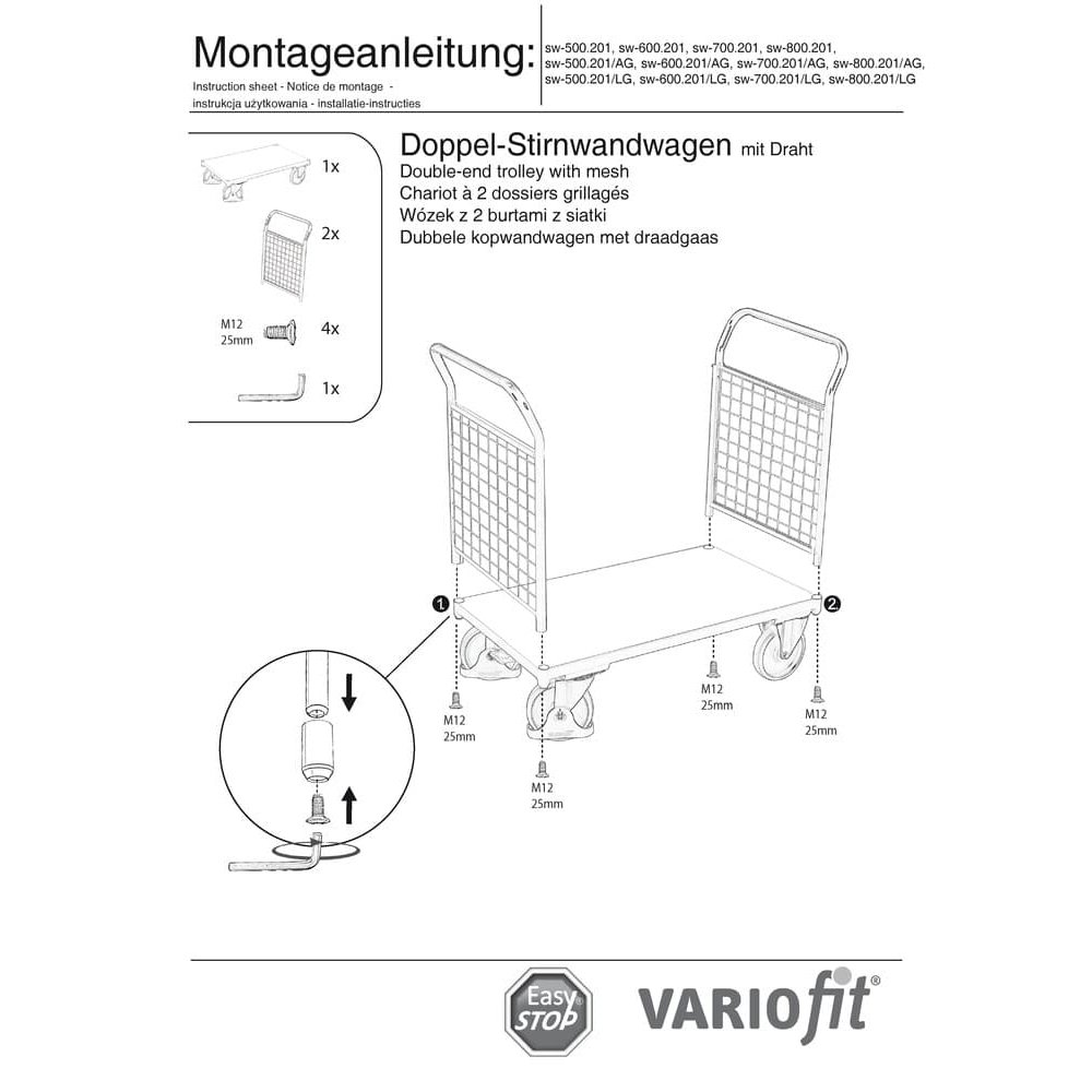 Divkāršs-vadu režģa priekšējais ratiņš 400 kg Tips S + EasySTOP-0