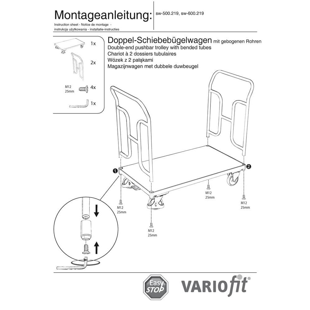 Dubultais stumjamais ratiņš 250 kg Tips M + EasySTOP-0