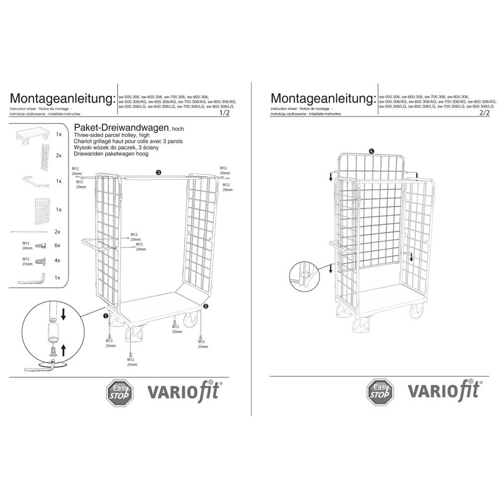 Pakešu-trīsvalts rati augsts Tips S + EasySTOP-1