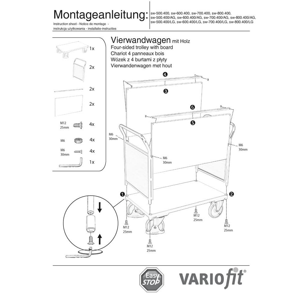 Četrpusējais ratiņi 400 kg Tips S + EasySTOP-0