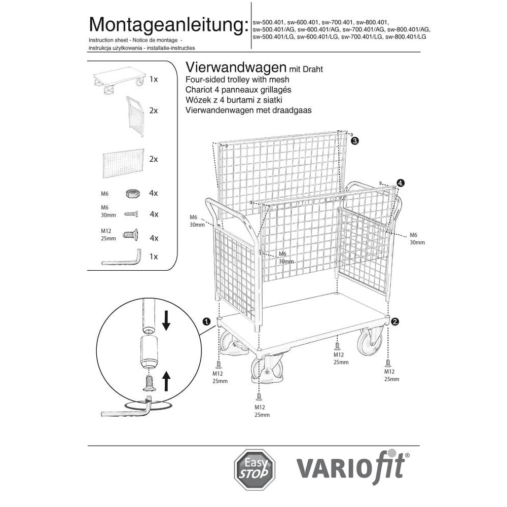 Stiepļu sieta četrpusējs ratiņš 400 kg tips S + EasySTOP-0