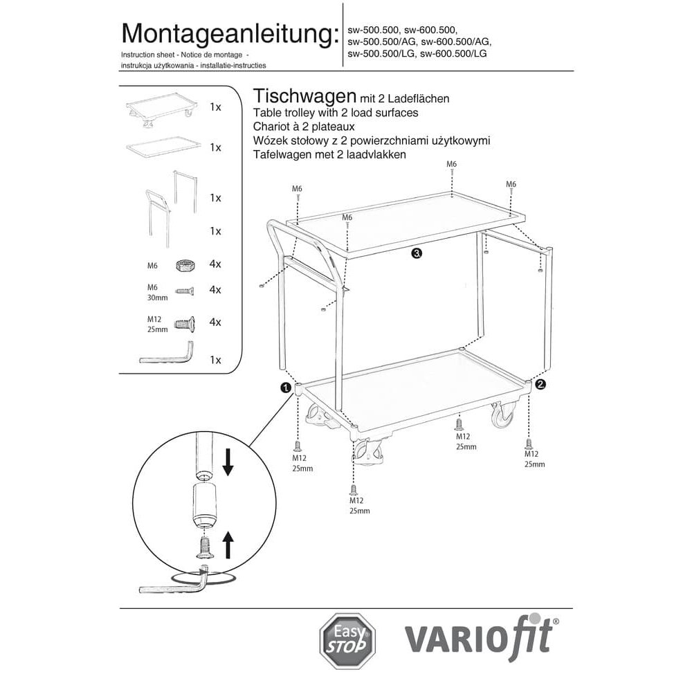 Galda rati 250 kg ar 2 platformām augsta roktura tips M + EasySTOP-0