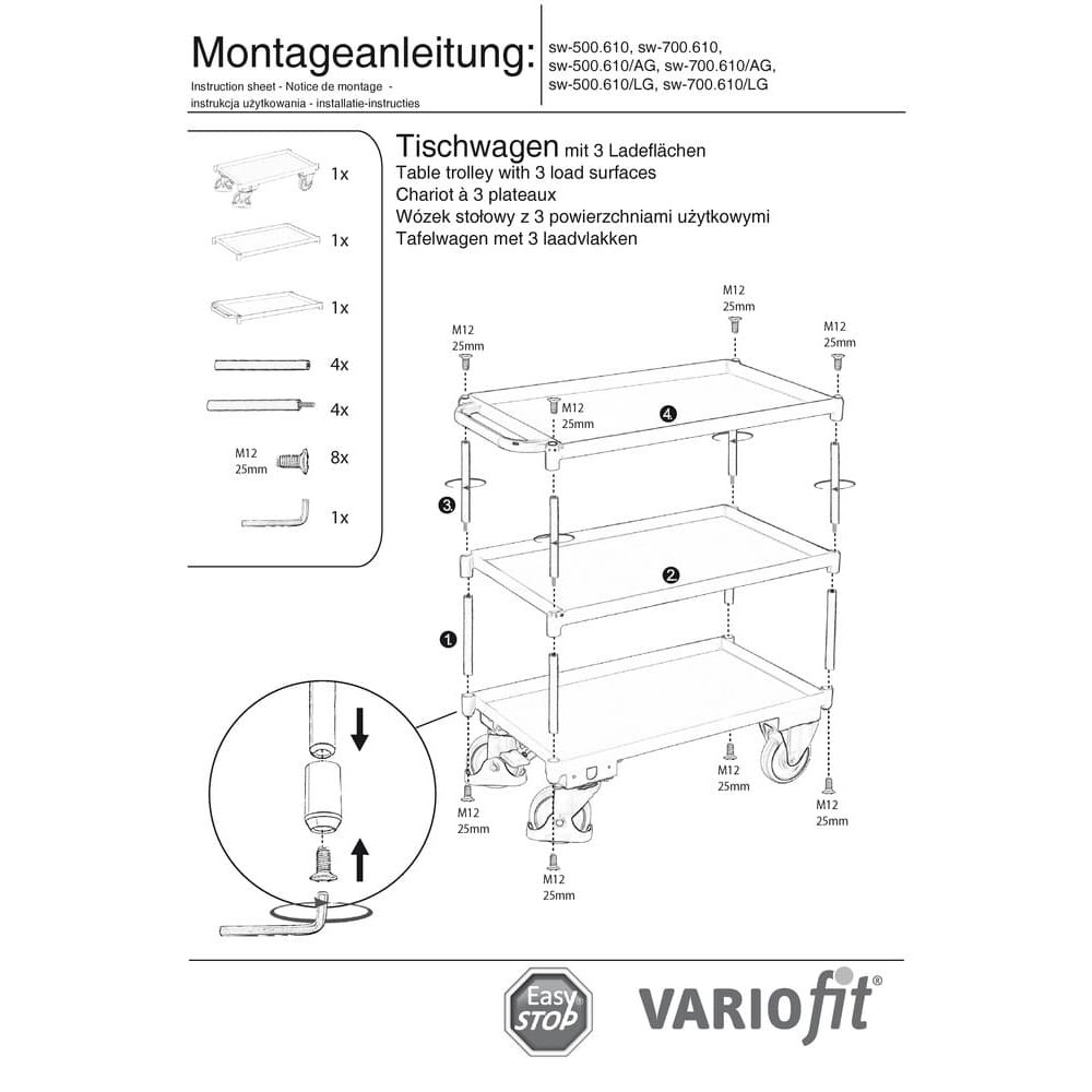 Galda ratiņi ar 3 līmeņiem, vanniņas mala 40 mm augsta + EasySTOP-1