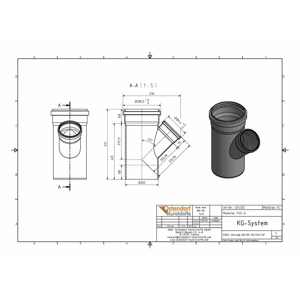 KGEA Atzars DN/OD 250/160 45 Grādi-2