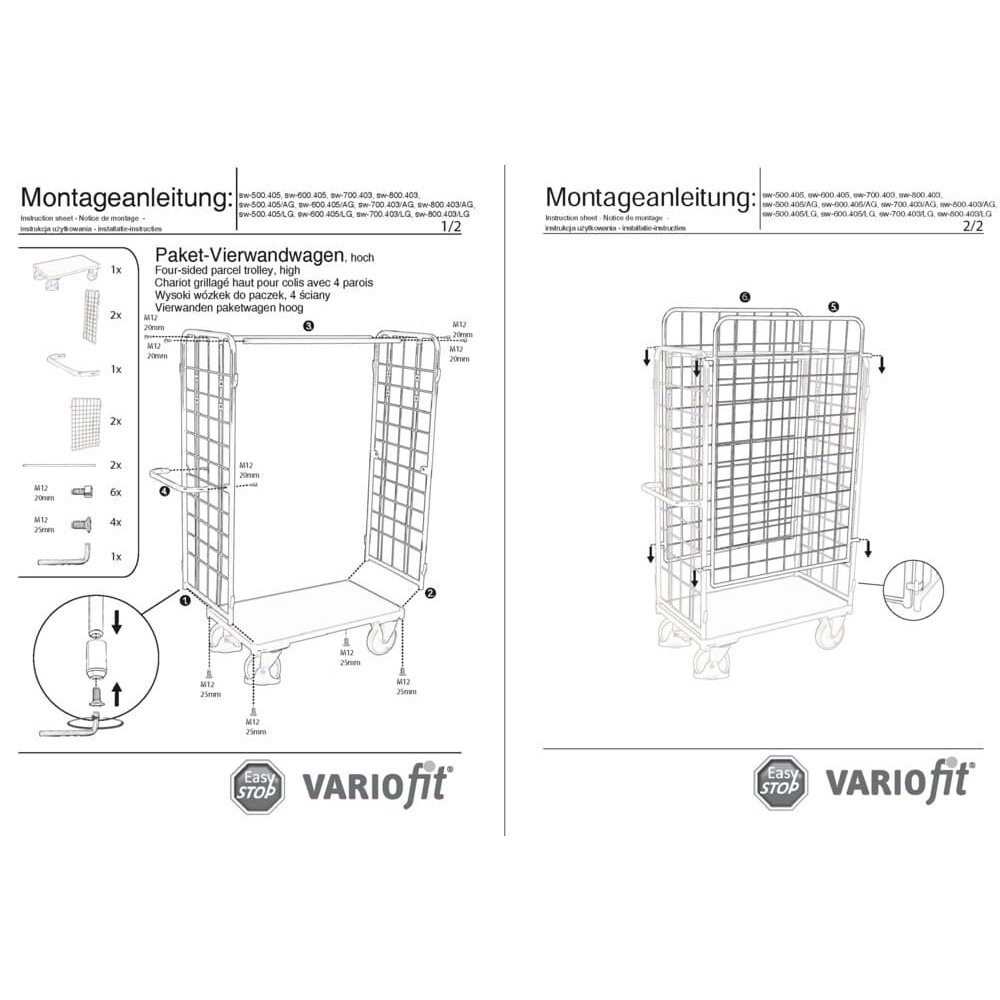 Iepakojuma četrpusējs ratiņi augstums Tips M + EasySTOP-1