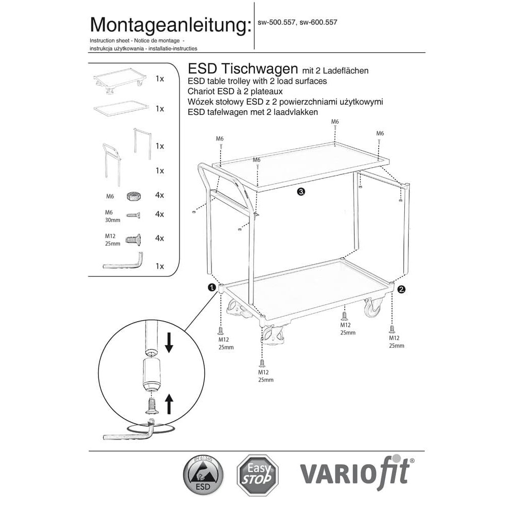 ESD galda rati ar 2 platformām tips L + EasySTOP-0