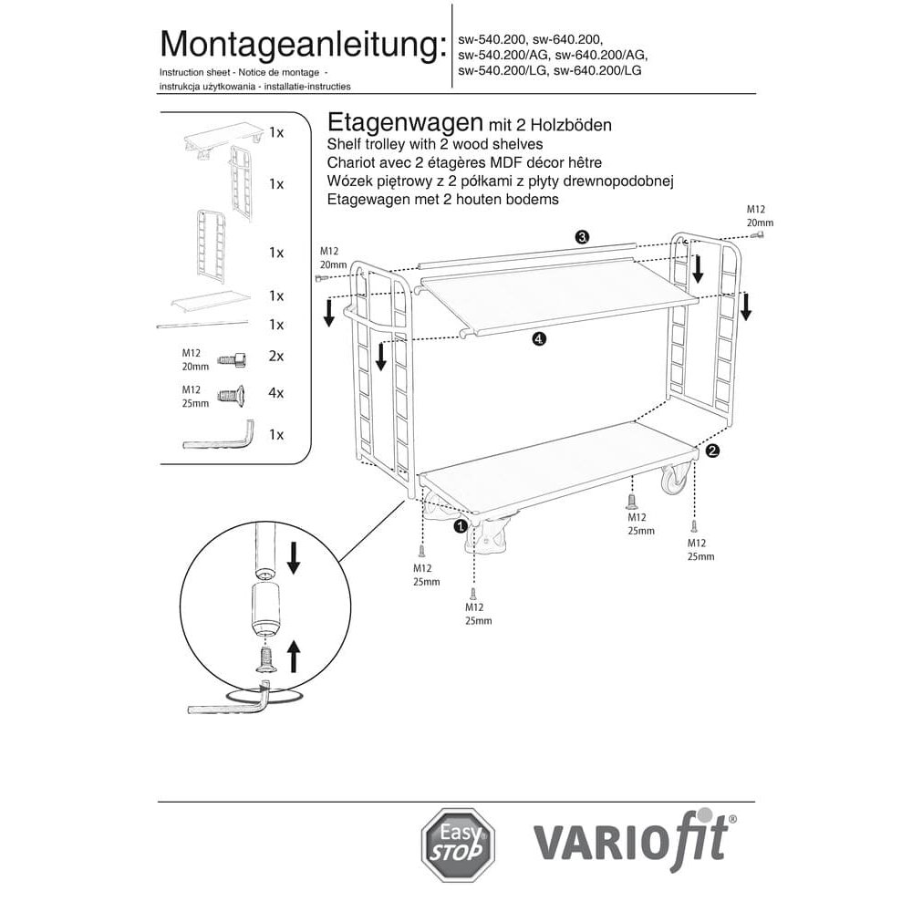 Stāvvagons ar 2 plauktiem 400 kg kravnesība Tips L + EasySTOP-0