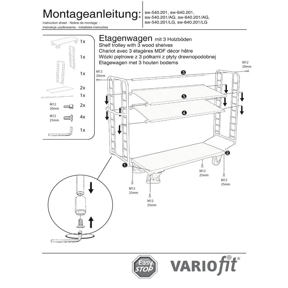 Stāvu rati ar 3 plauktiem 400 kg Tips L + EasySTOP-0