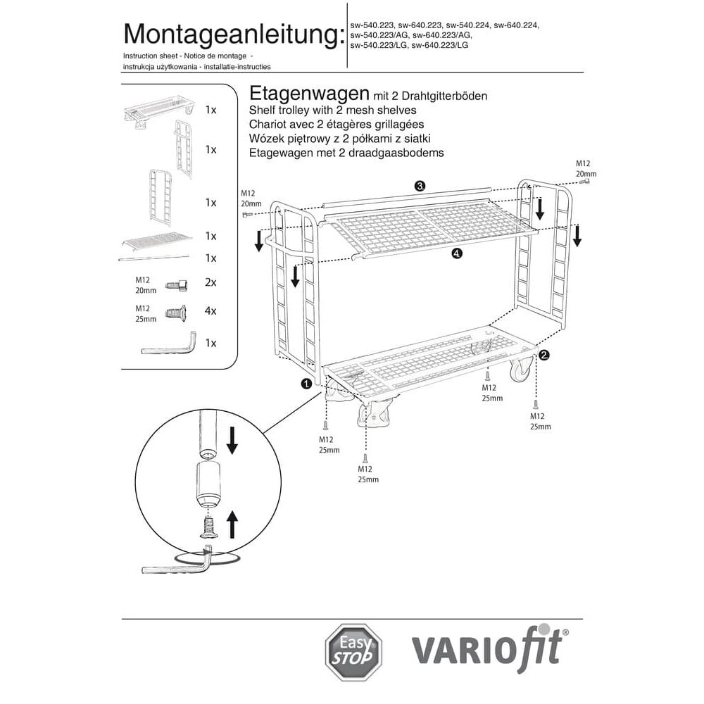 Stāvu rati ar 2 stiepļu režģa plauktiem, pulverkrāsoti 400 kg kravnesība Tips L + EasySTOP-0