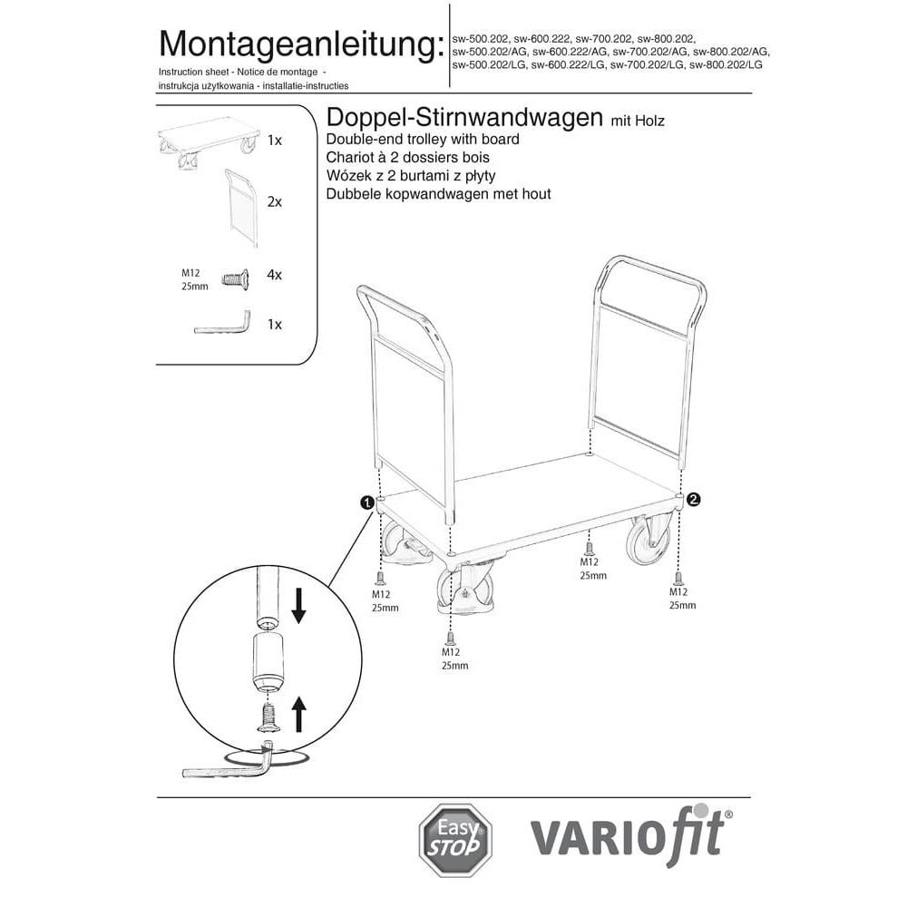 Dubultā priekšējā ratu siena 500 kg Tips L + EasySTOP-0