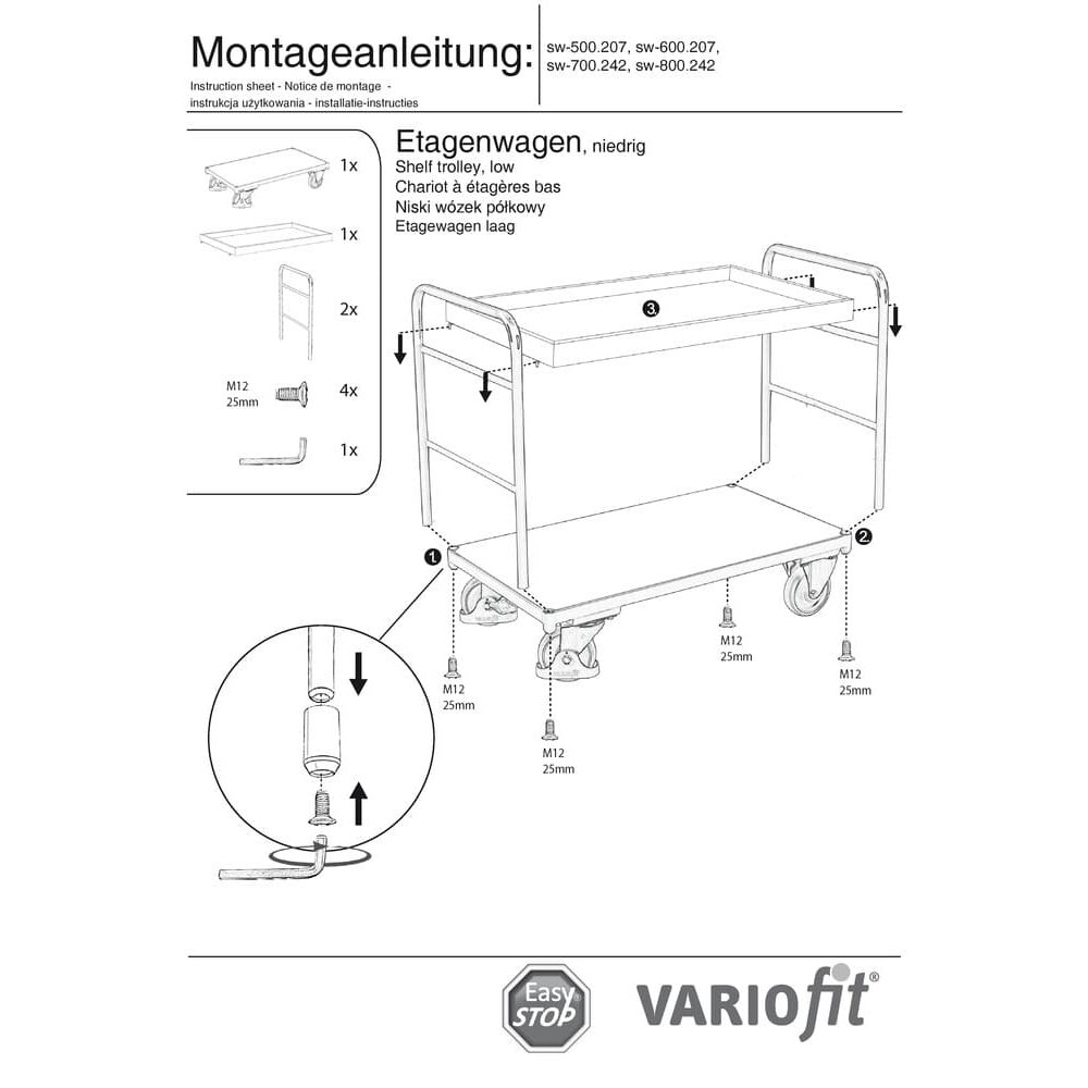 Stāvu rati ar 1 paplāti un 1 grīdu 250 kg slodze Tips L + EasySTOP-1