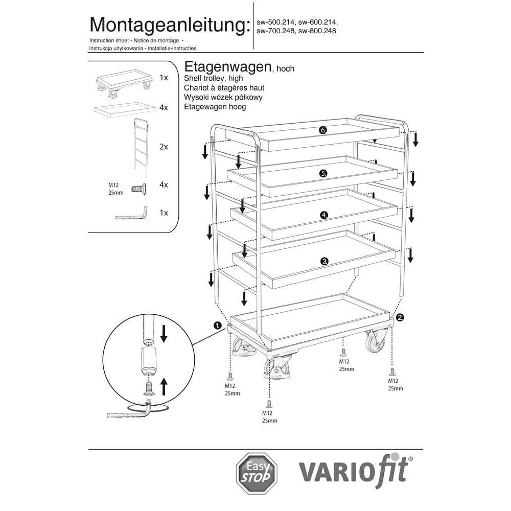 Stāvu rati augsti 5 paplātes 250 kg Kravnesība Veids L + EasySTOP-1