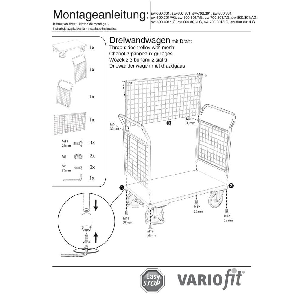 Stiepļu režģis trīs sienu ratiņi 500 kg tipa L + EasySTOP-1