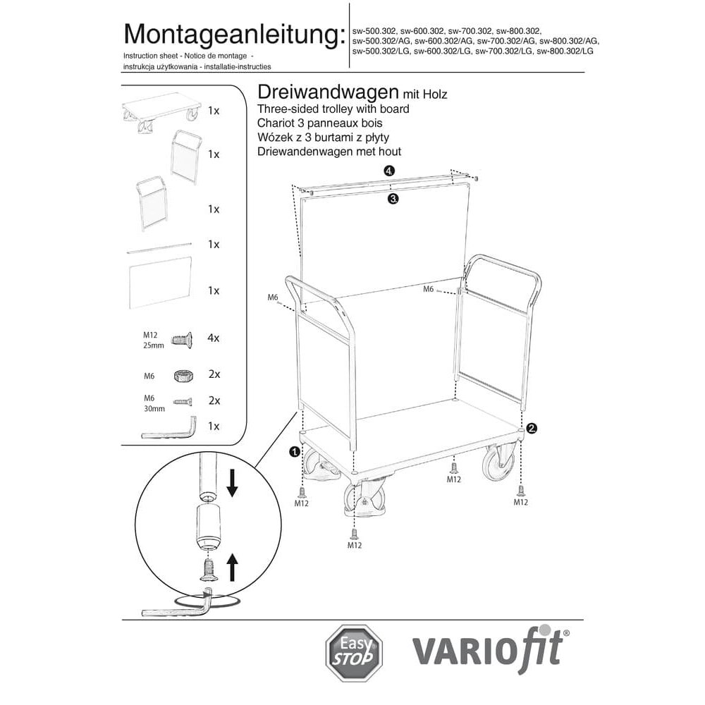 Trīssiena ratiņi 500 kg Tips L + EasySTOP-0