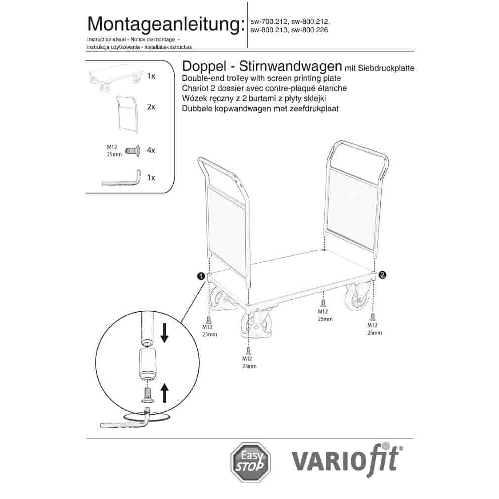 Divpusēja priekšējā sienas rati 1000 kg tips XL + EasySTOP-0