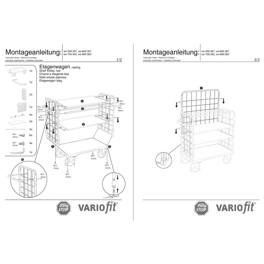 Paket-Dreiwandwagen ar 3 plauktiem 500 kg kravnesība Tips XL + EasySTOP-1