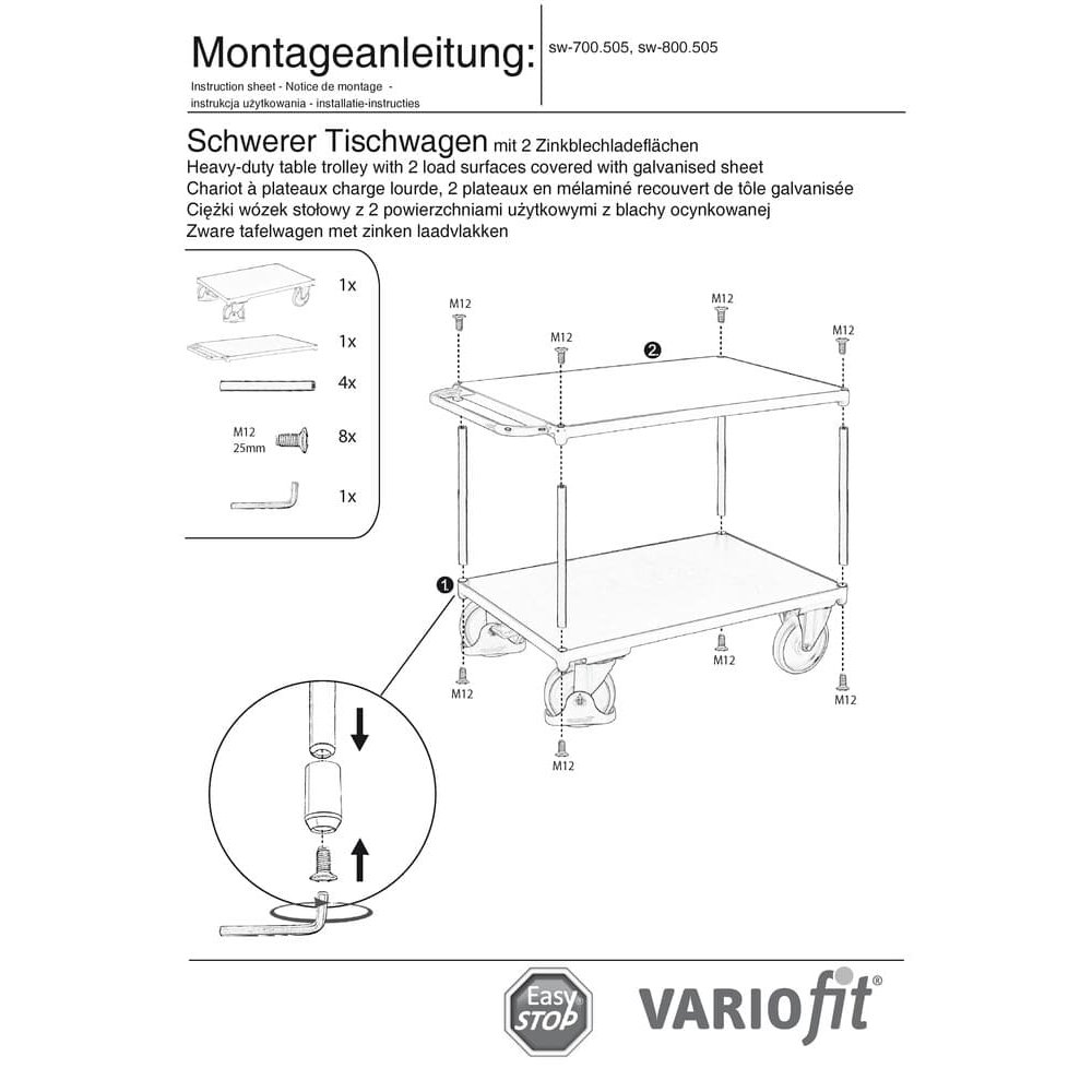 Smags galds ar diviem plauktiem, cinkota skārda tips L + EasySTOP, 500 kg-0