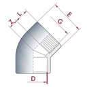 PVC-U 45°Leņķis Muffe x IG 20 mm x 1/2"PN10-0