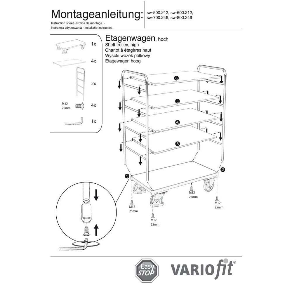 Stādu ratiņi augsti ar 5 plauktiem 250 kg kravnesība tips M + EasySTOP-0