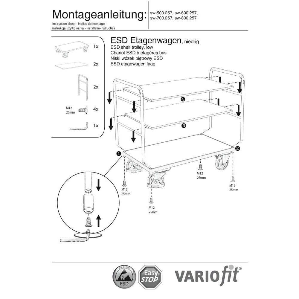 ESD Etāžu rati ar 3 plauktiem Tips M + EasySTOP-0