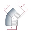 PVC-U 45°Līkums IG 1 1/2" PN10-0