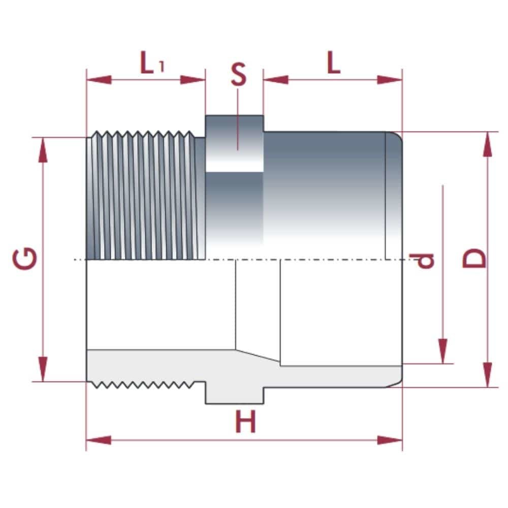 PVC-U pārejas uzmava x AG 32-25mm x 3/4" PN10-0