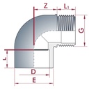 PVC-U 90°Elkonis Uzmava x AG 63 mm x 2" PN10-0