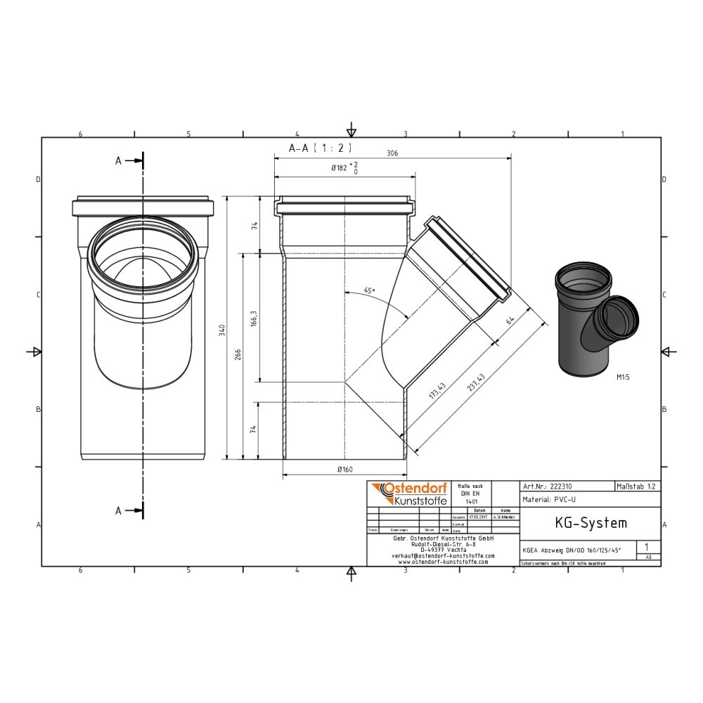 KGEA Atzars DN/OD 160/125 45 Grādi-0