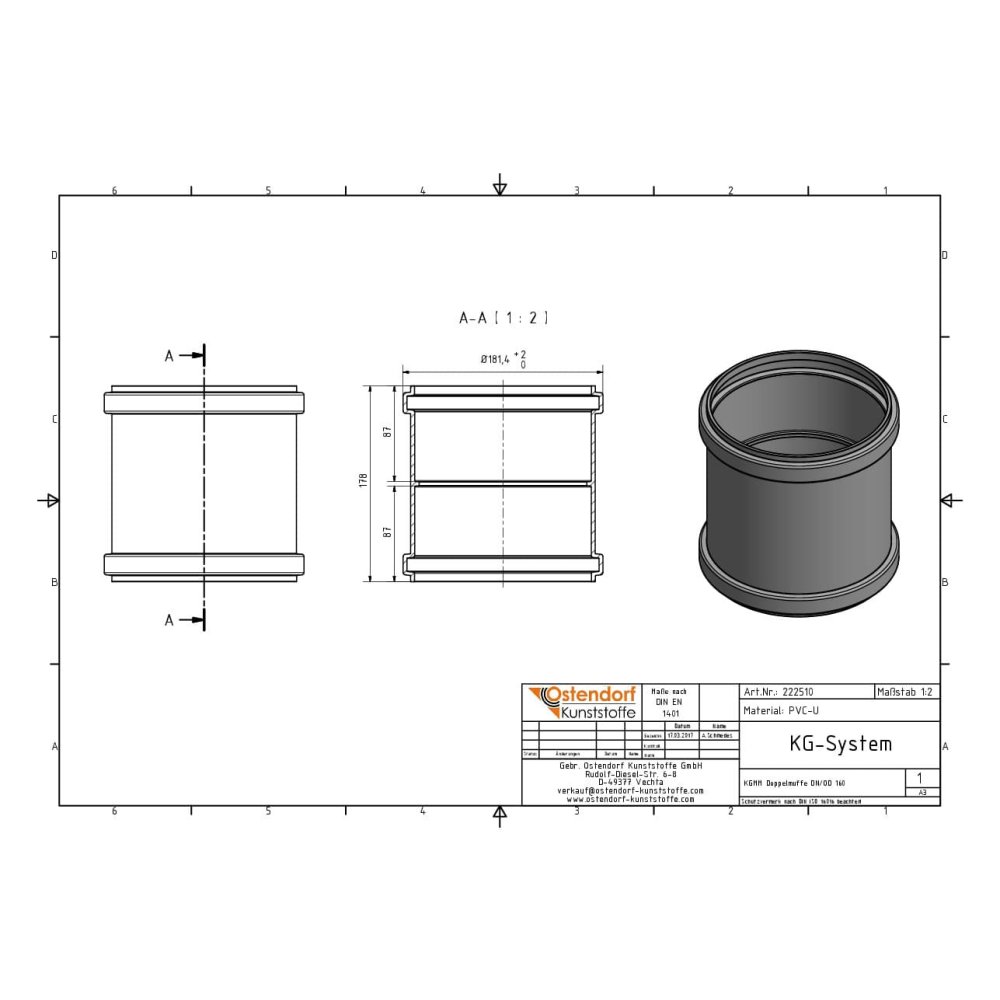 KGMM Dubultmufe ar ribu DN/OD 160-1