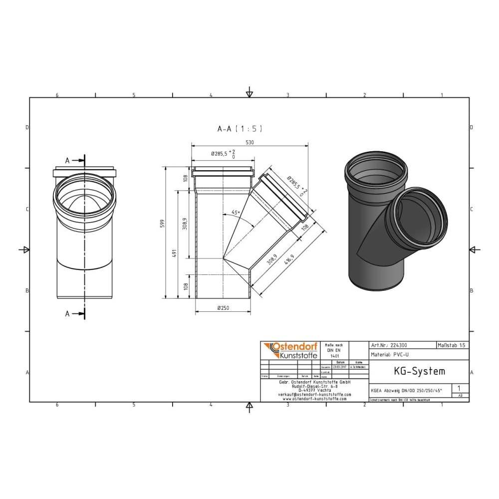 KGEA Atzars DN/OD 250/250 45 Grādi-1