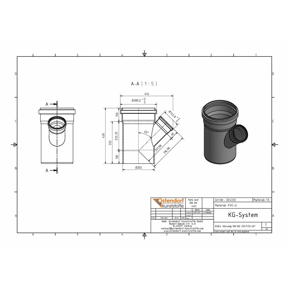 KGEA atzars DN/OD 250/125 45 grādi-1