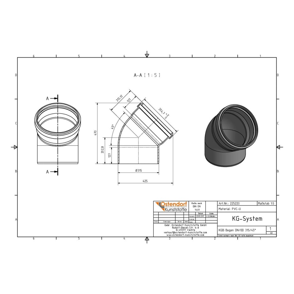 KGB Līkums DN/OD 315 45 Grādi-1