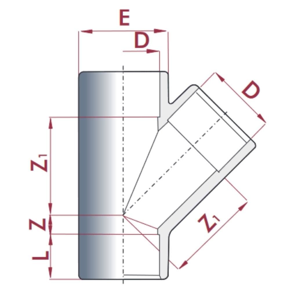 PVC - U 45° T-veida savienojums 25 mm PN16-0